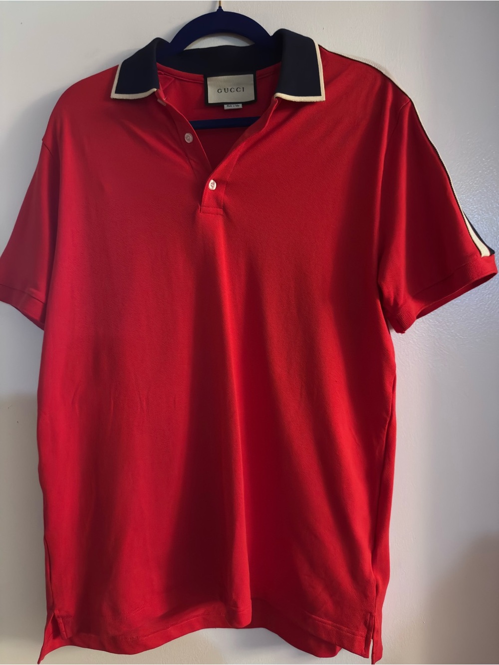 Gucci Red Polo with Navy Contrast Collar and Cream Trim